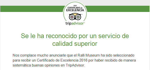 Certificado de excelencia TripAdvisor® 2016